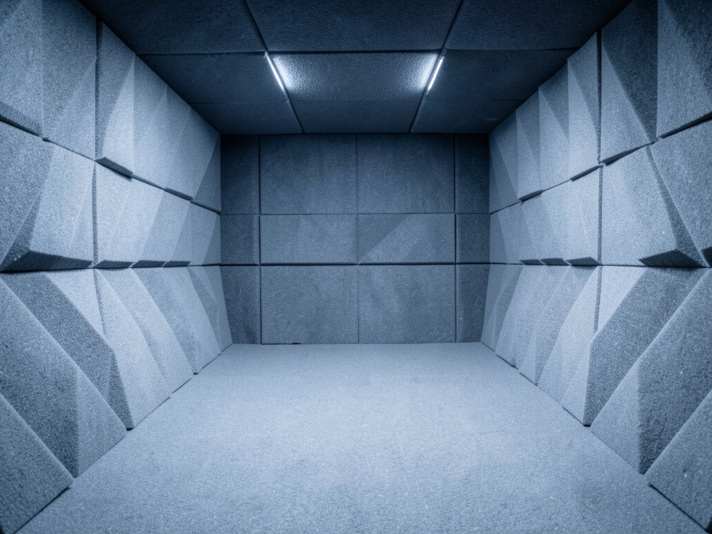 Empty anechoic chamber with wedge foam walls under