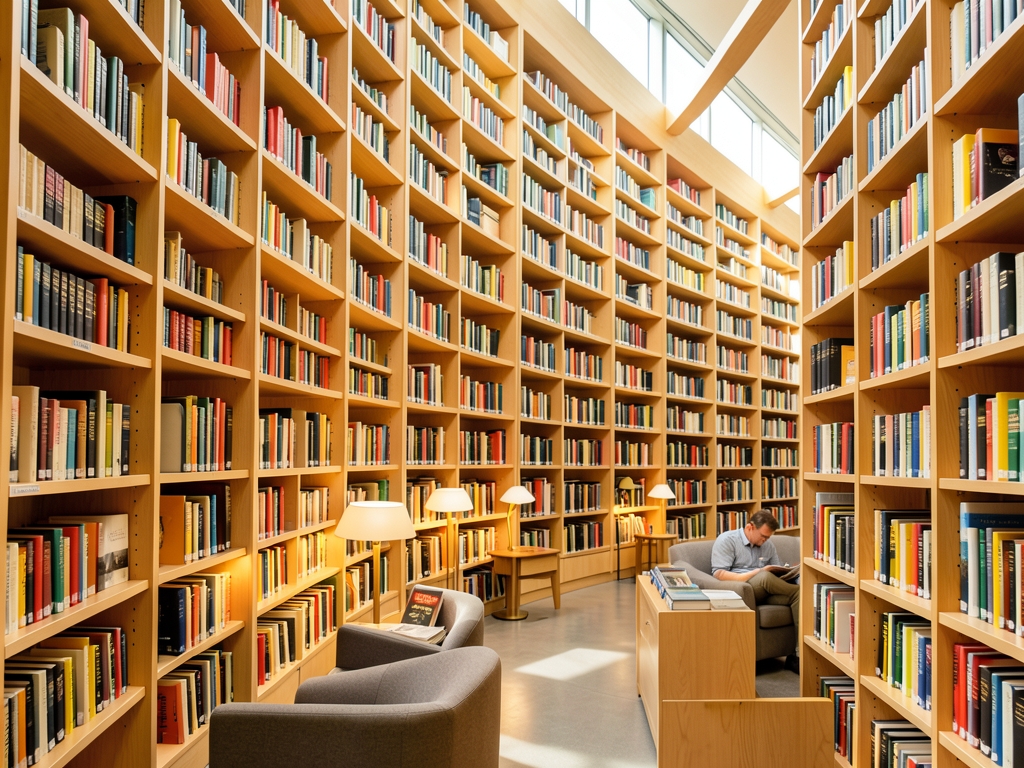 Spacious modern library archive with tightly packed light