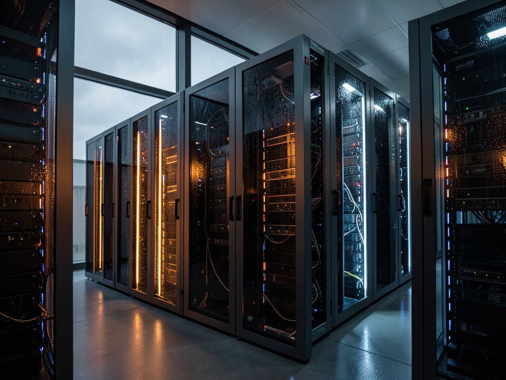 modern server room under overcast skies server racks