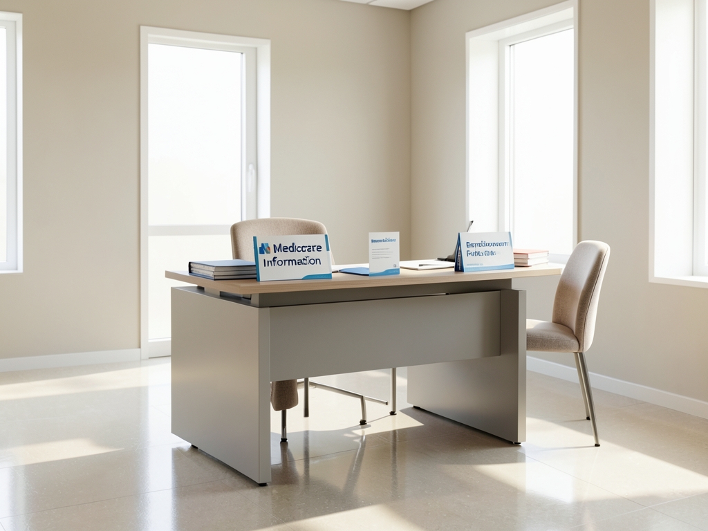 bright Medicare counseling office with soft daylight pale