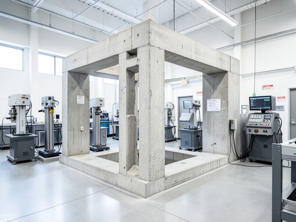 Spacious earthquake engineering laboratory with full scale concrete frame