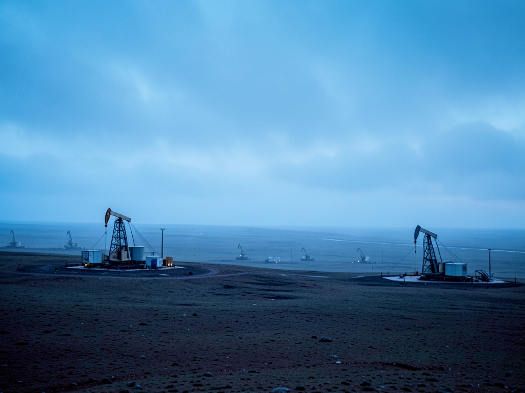 misty dawn over barren plateau dotted with sparse