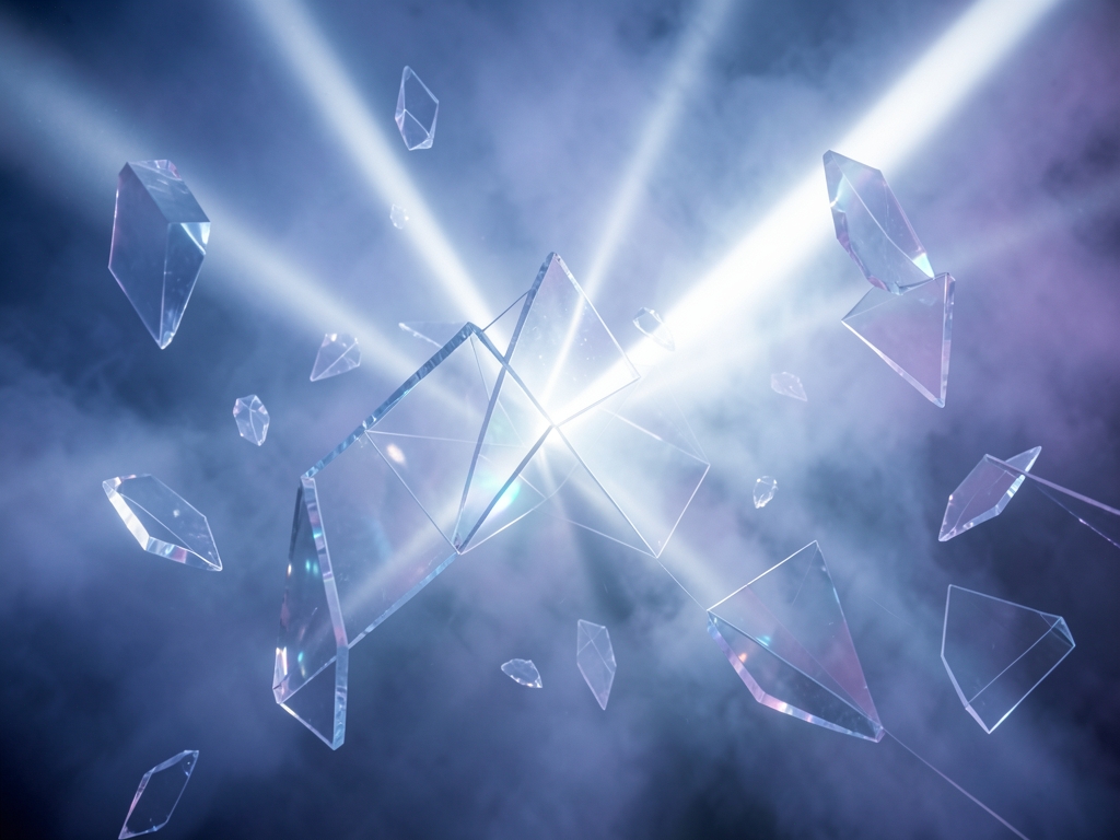 abstract digital landscape floating translucent glass shards suspended