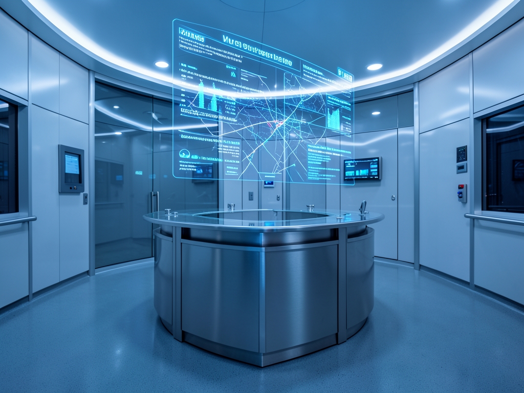 sleek modern fire station interior bathed cool blue
