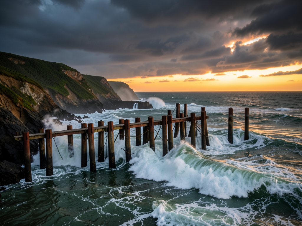 stormy ocean coastline dusk hybrid deep pile foundations emerging
