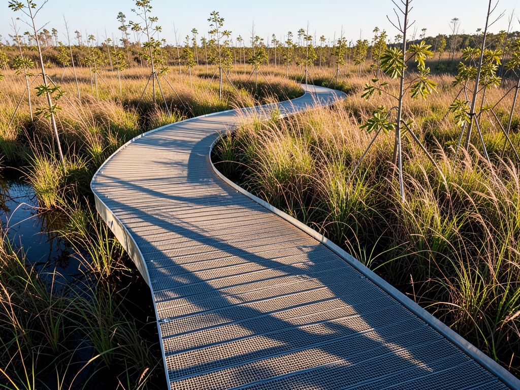 undulating composite boardwalk enameled recycled steel compressed earth
