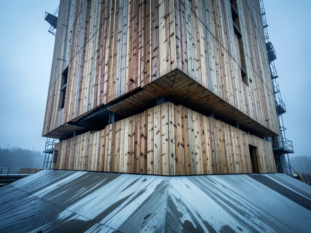 massive cross laminated timber tower under construction thick wooden