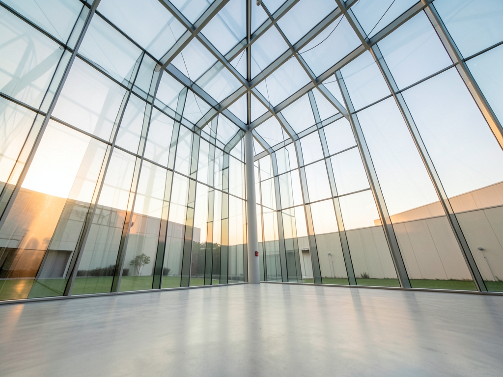 vast glass acoustic chamber bathed soft diffused morning