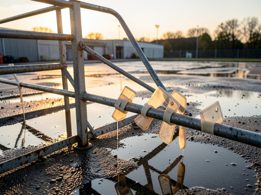 Rain washed testing yard golden hour pale glass filled nylon