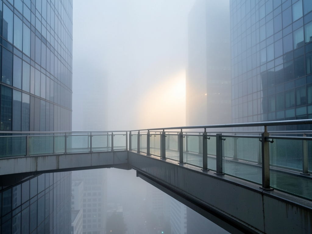 foggy morning over modern city skyline single elevated