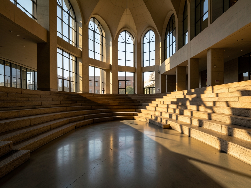 vast modern atrium with polished concrete floors tall