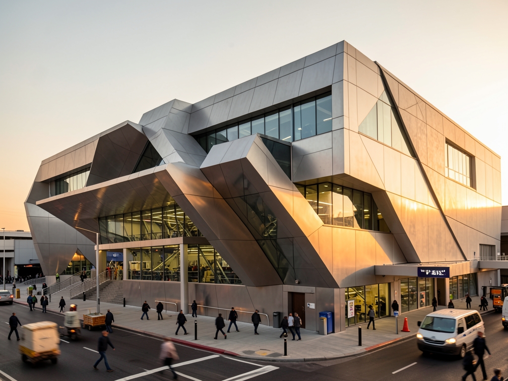 Sleek modular logistics dawn with interlocking geometric structures