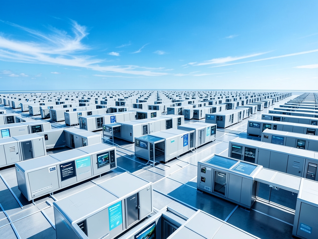 Futuristic operational landscape featuring grid compact interconnected units