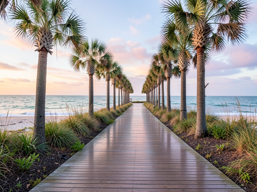 quiet Myrtle Beach hotel walkway soft September light
