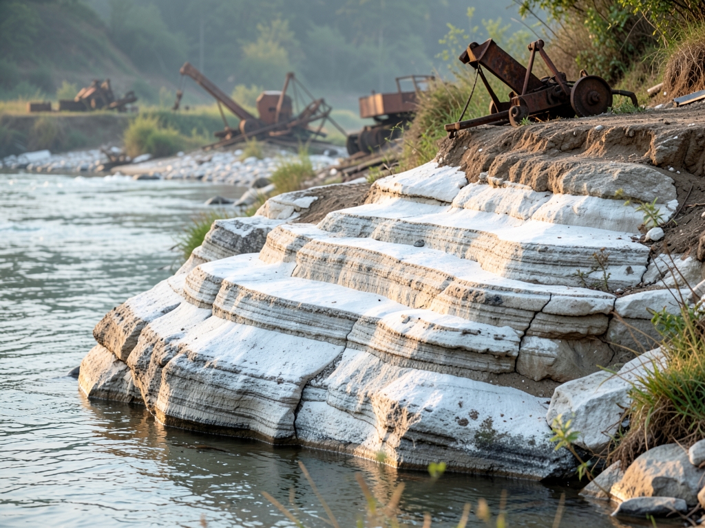weathered geological outcrop white grey clay layers exposed