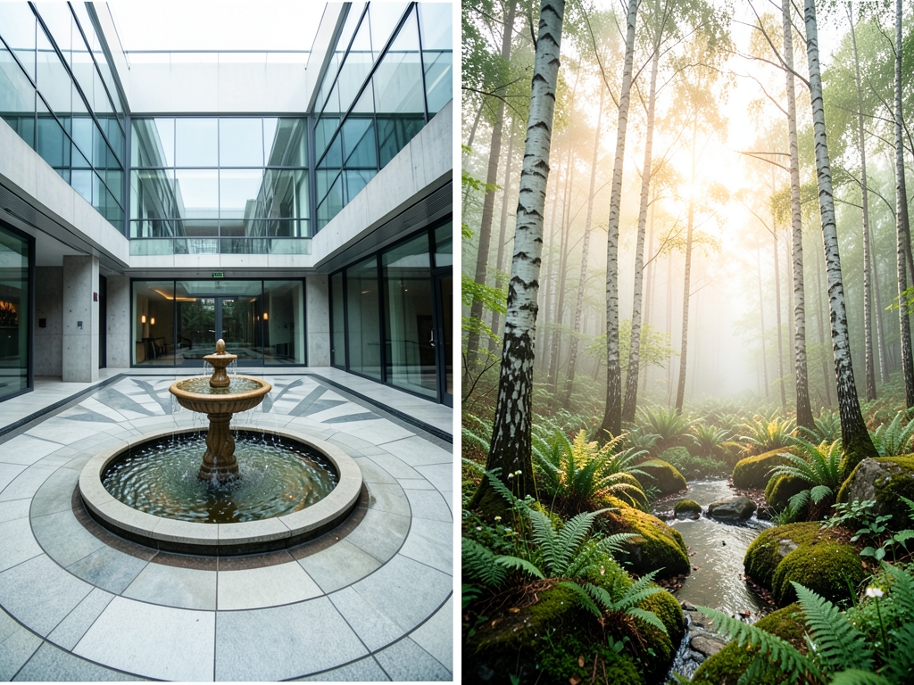 vast glass and concrete atrium flooded with diffused overcast light