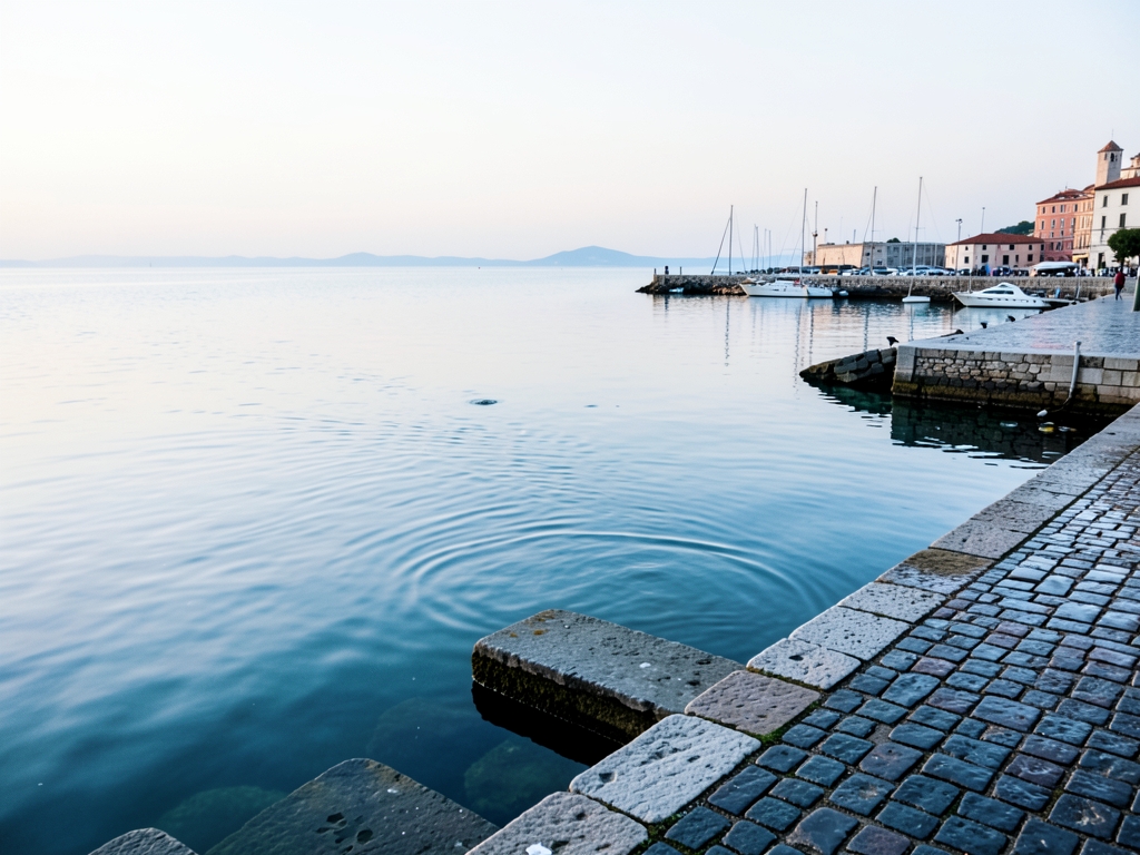 pale dawn over Trieste s limestone harbor Adriatic perfectly