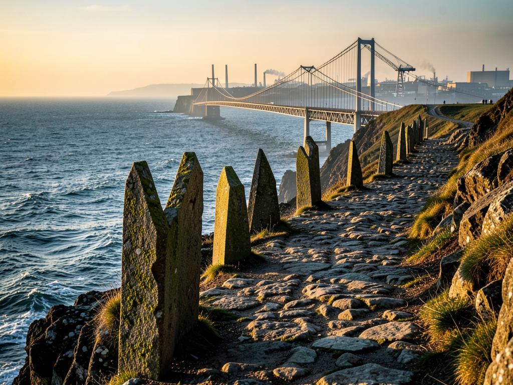 desolate windswept coastal cliff path dawn with sharp