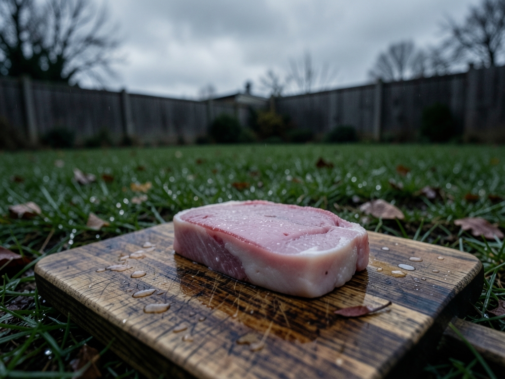 dimly backyard picnic under grey overcast skies damp