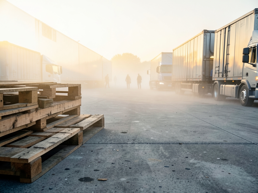 wide angle view concrete loading dock dawn pale golden