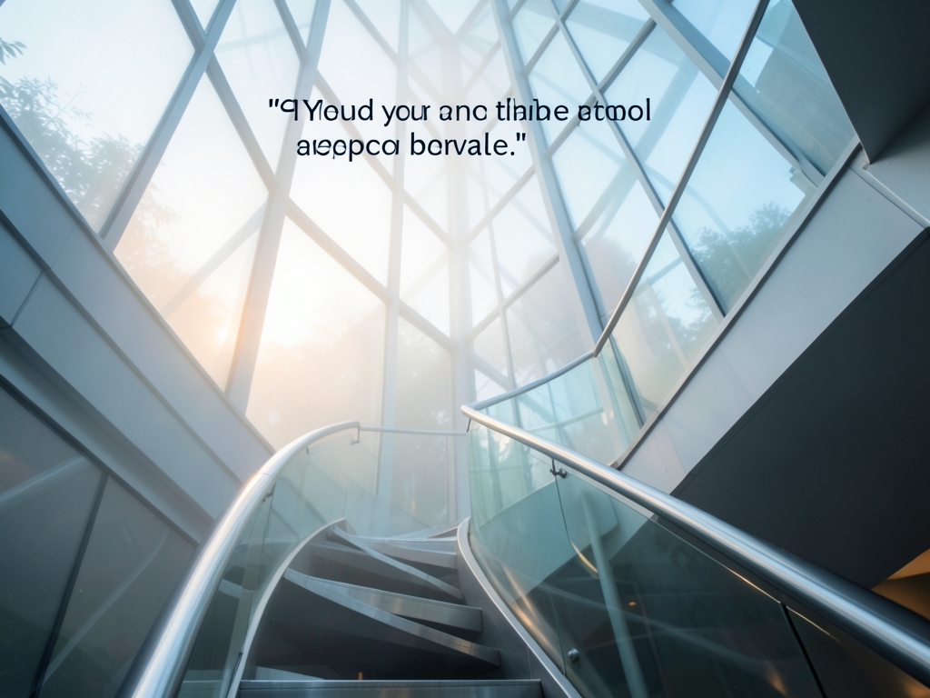 misty morning over minimalist glass atrium where soft