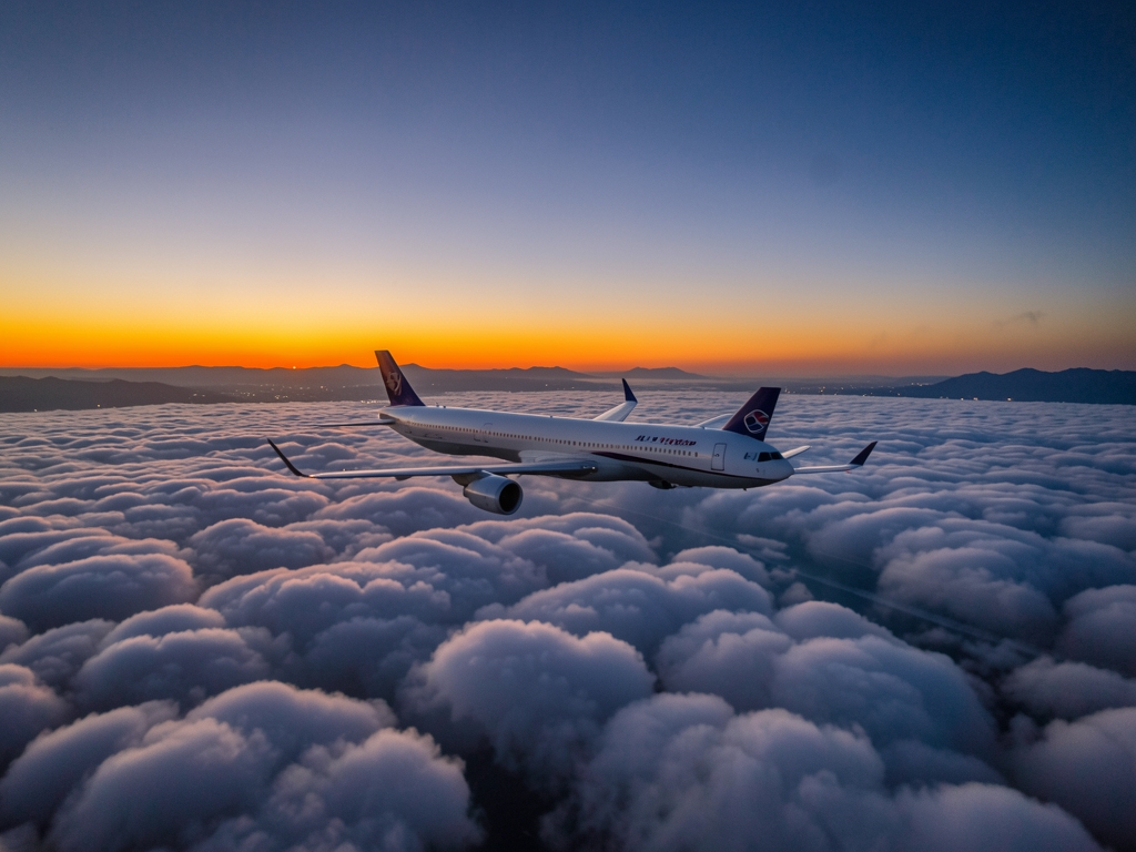 aerial view commercial airliner gliding above vast cloud