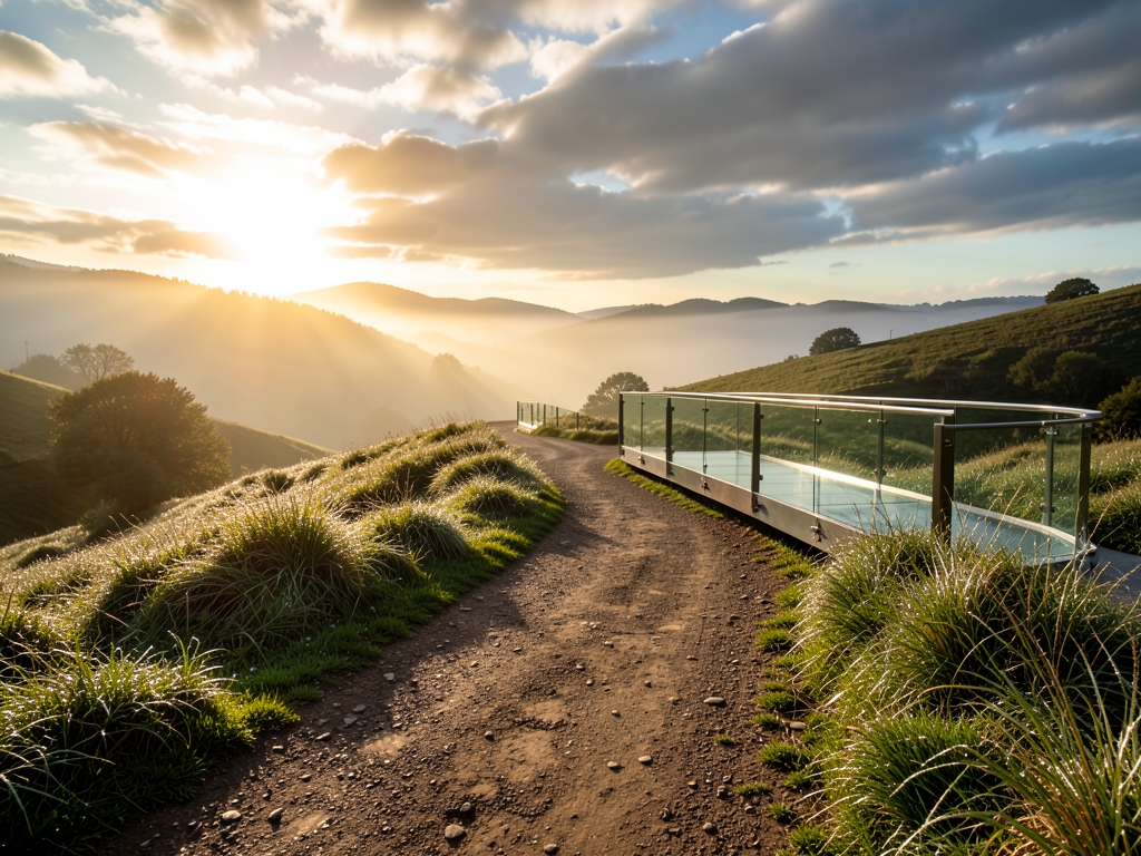 Rolling misty hills golden hour deeply worn earthen