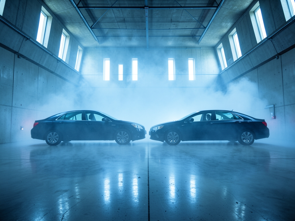 vast industrial wind tunnel chamber with polished concrete floors