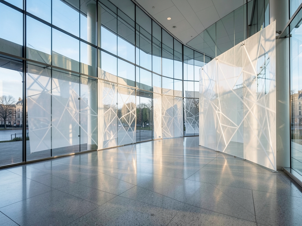 modern glass conference hall Brussels under soft morning