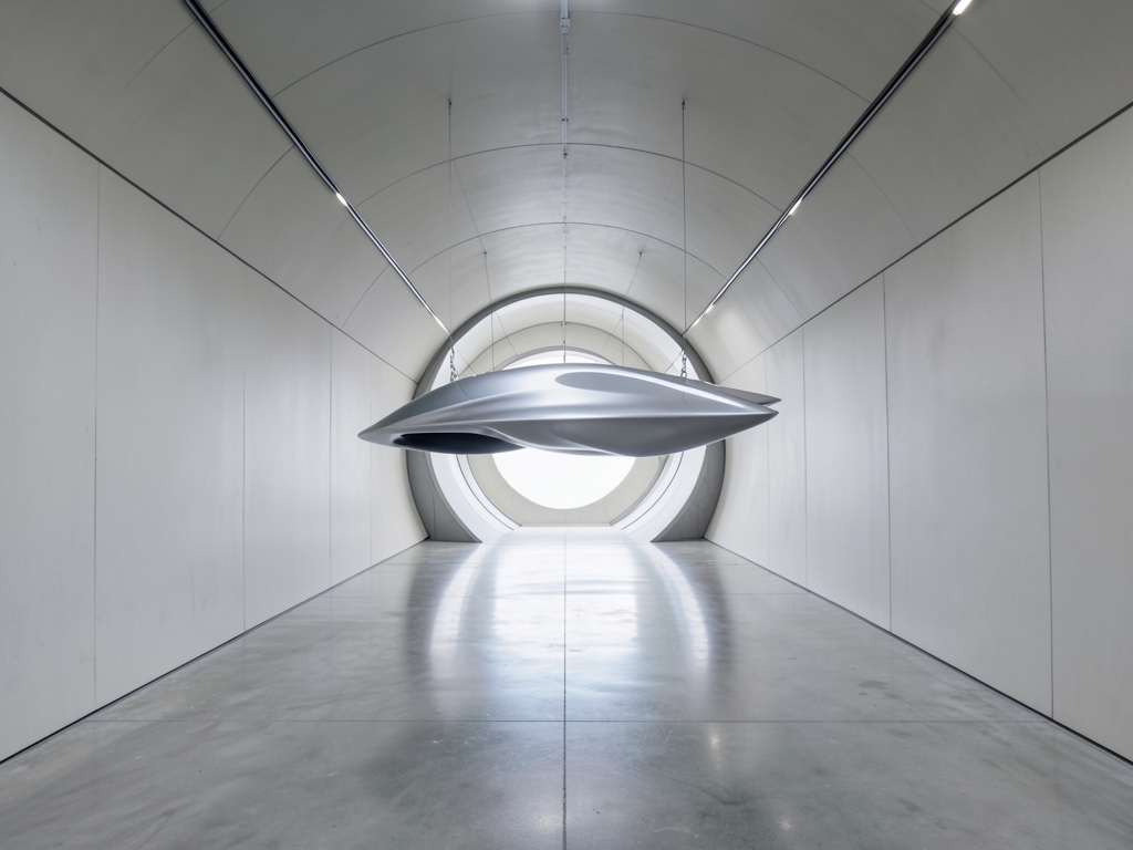 vast wind tunnel interior with polished concrete floors