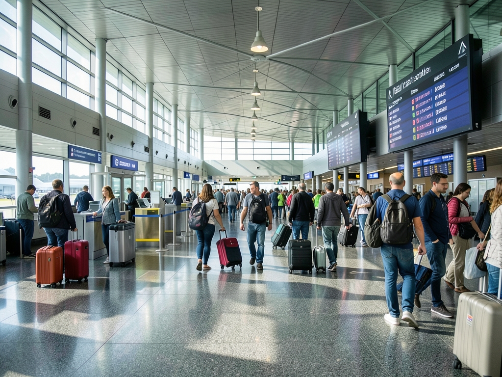 Concrete relevant scene airport terminal border crossing plaza