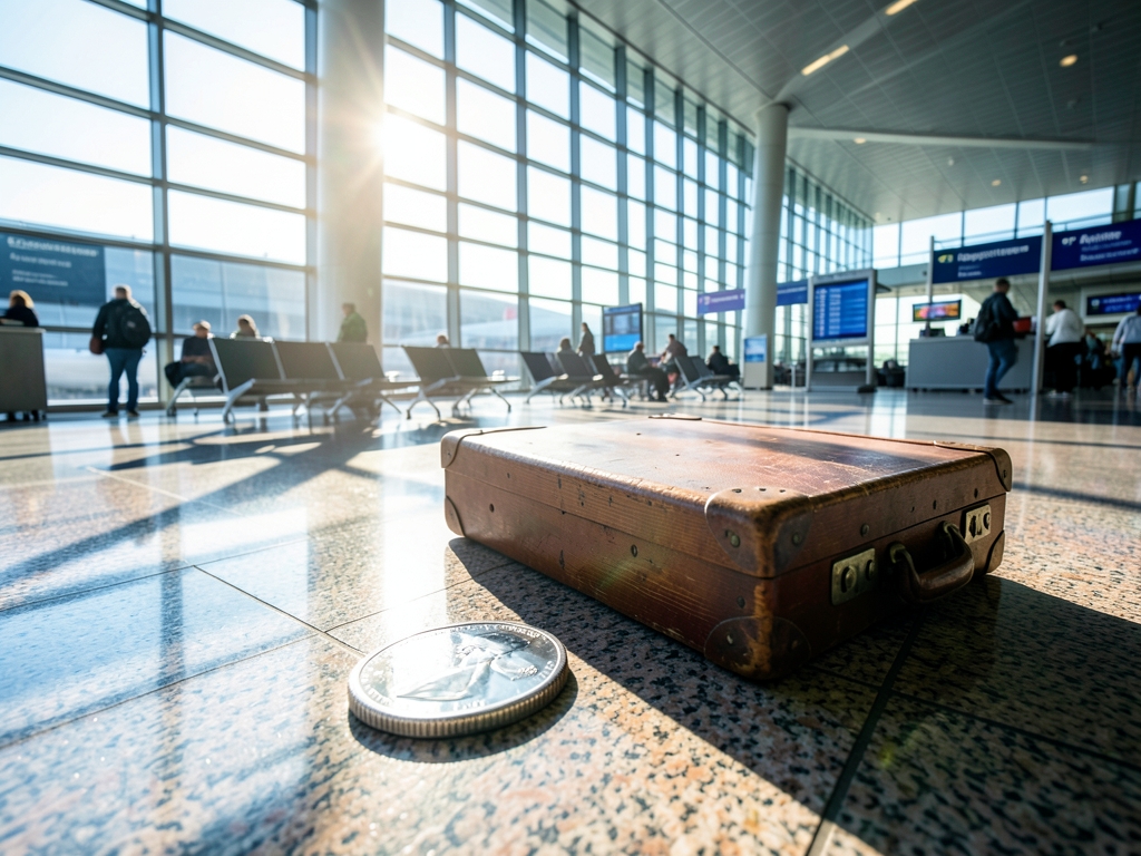 Sunlight streams through glass facade modern airport terminal