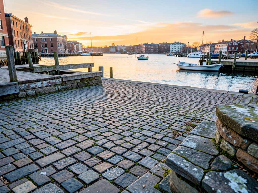 Providence harbor soft winter afternoon cobblestone streets warm