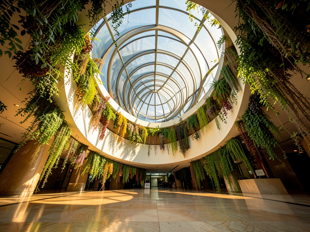 Interior atrium looking upward through helix core where