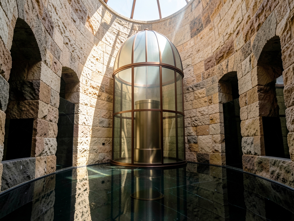grand circular hall stone polished obsidian with towering