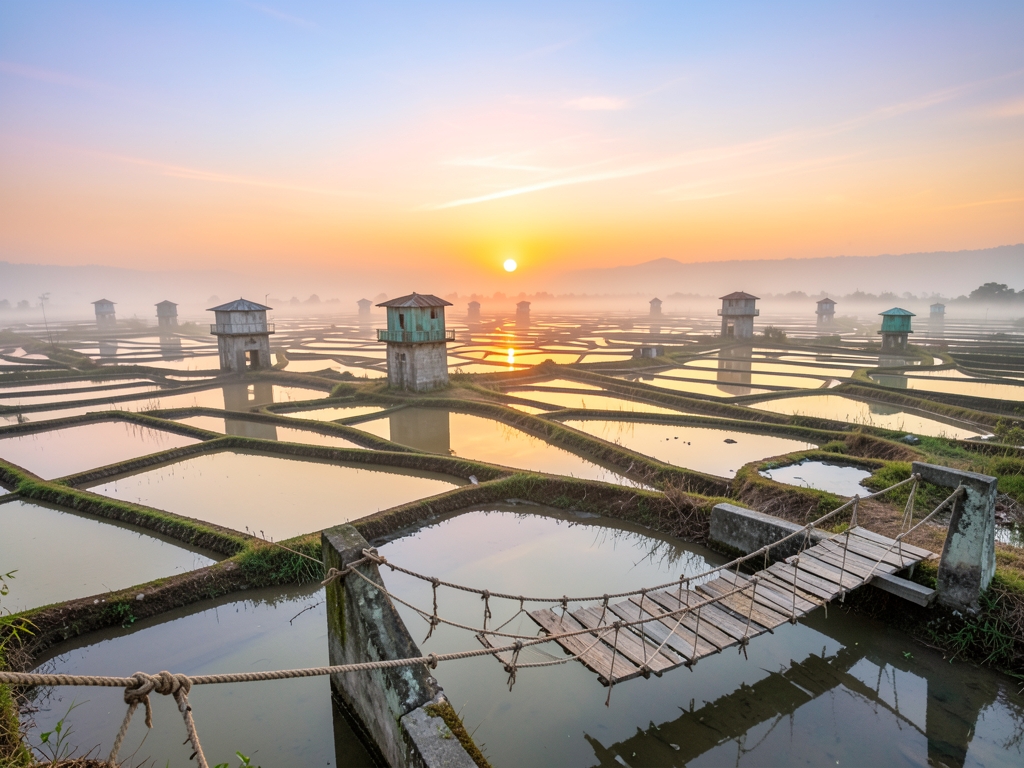expansive late afternoon over vast archipelago terraced rice paddies