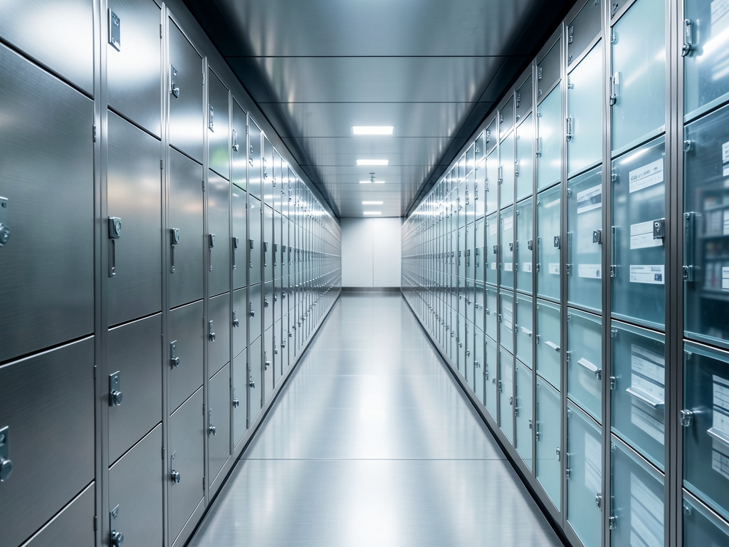 sleek metallic corridor stretching into distance under soft