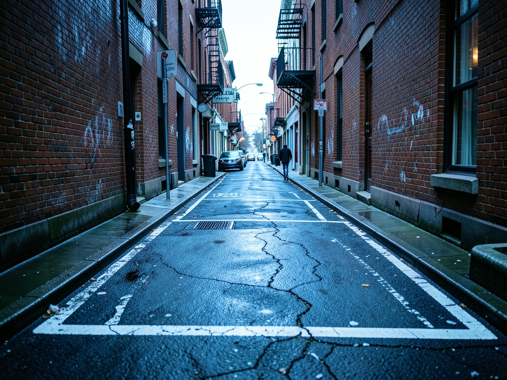 narrow Boston side street with freshly painted parking