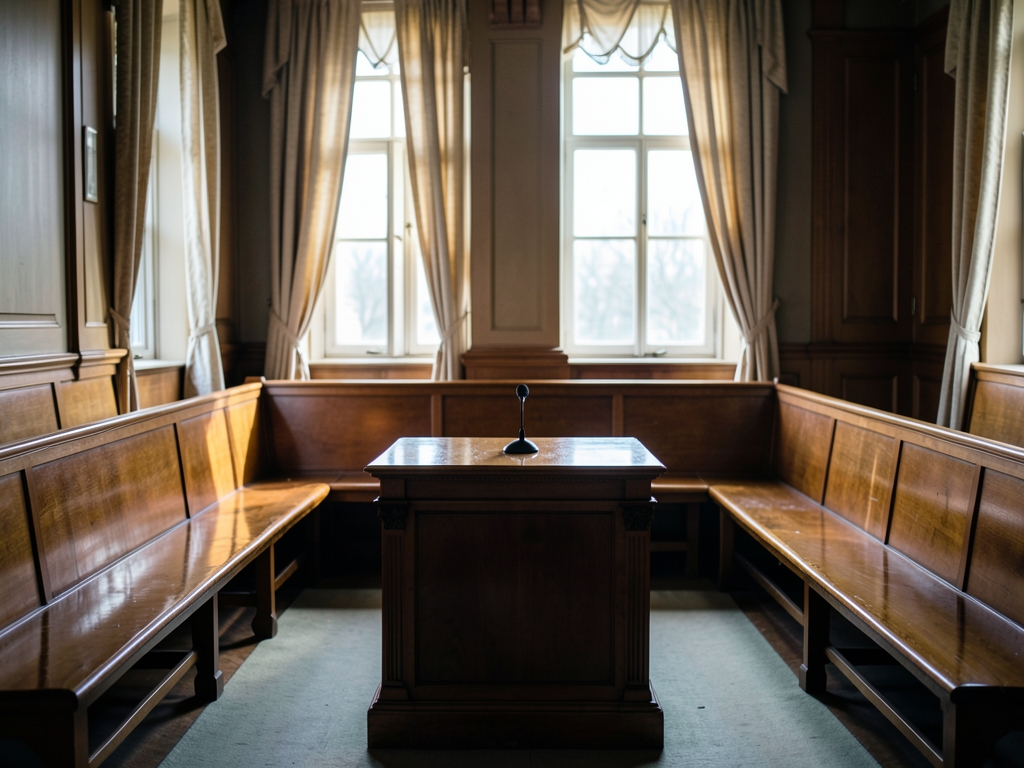 traditional British auction room with benches polished wooden