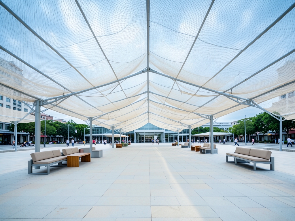 Translucent veil canopy over broad open plaza with