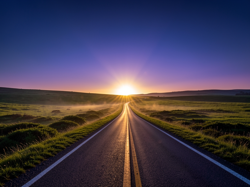 lone road stretching across open grassland toward distant