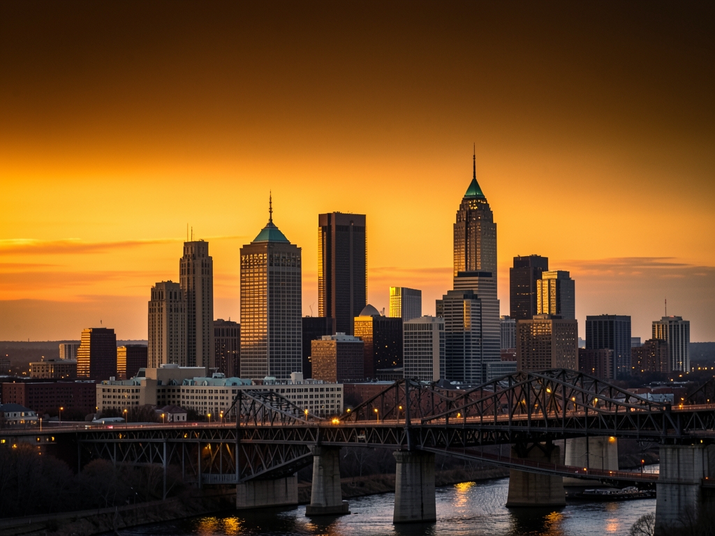wide view Buffalo s skyline dusk under amber tinted eclipse
