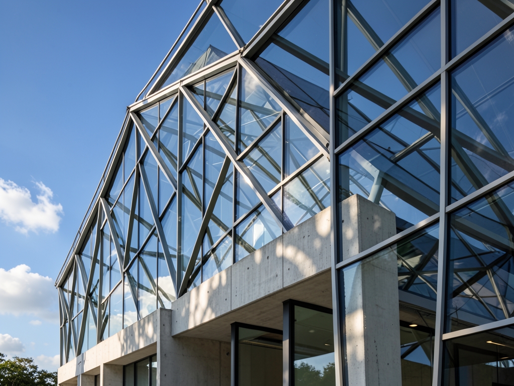 Sunlight streams through glass facade modern sustainable building