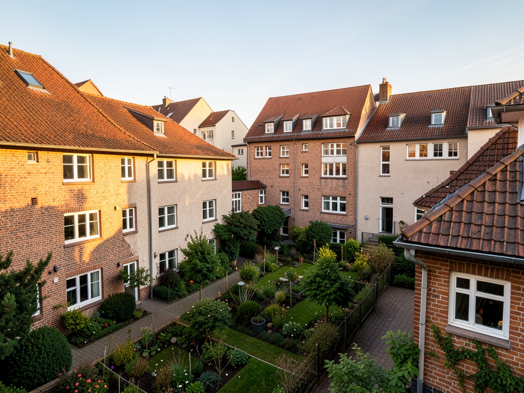 Stuttgart urban block compact low rise brick stucco buildings