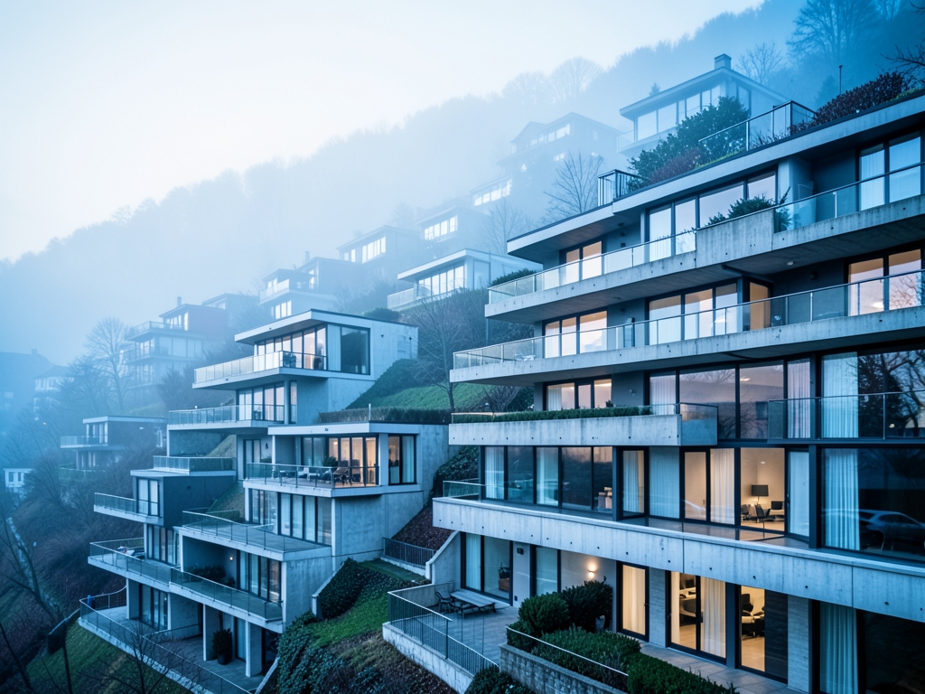 Stuttgart hillside with sculpted terraced residential massing staggered