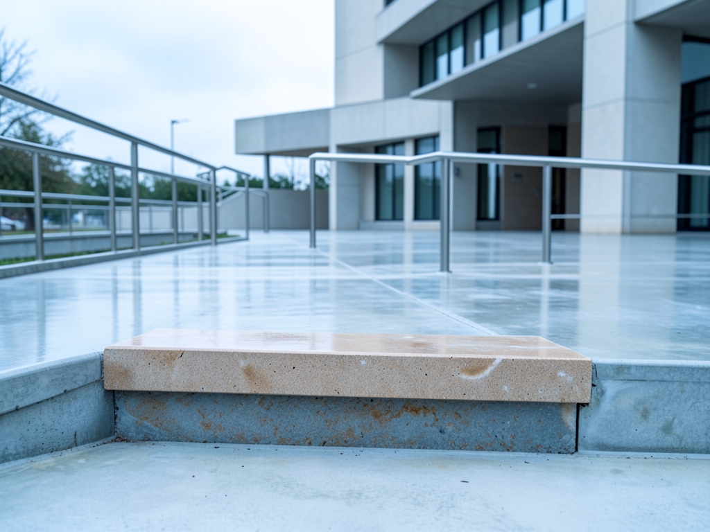 minimalist concrete plaza outside modern government building with