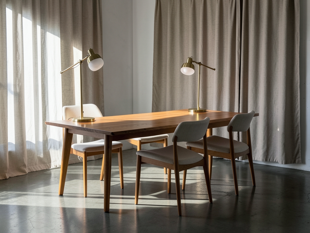 Early autumn afternoon light rakes across minimalist studio with