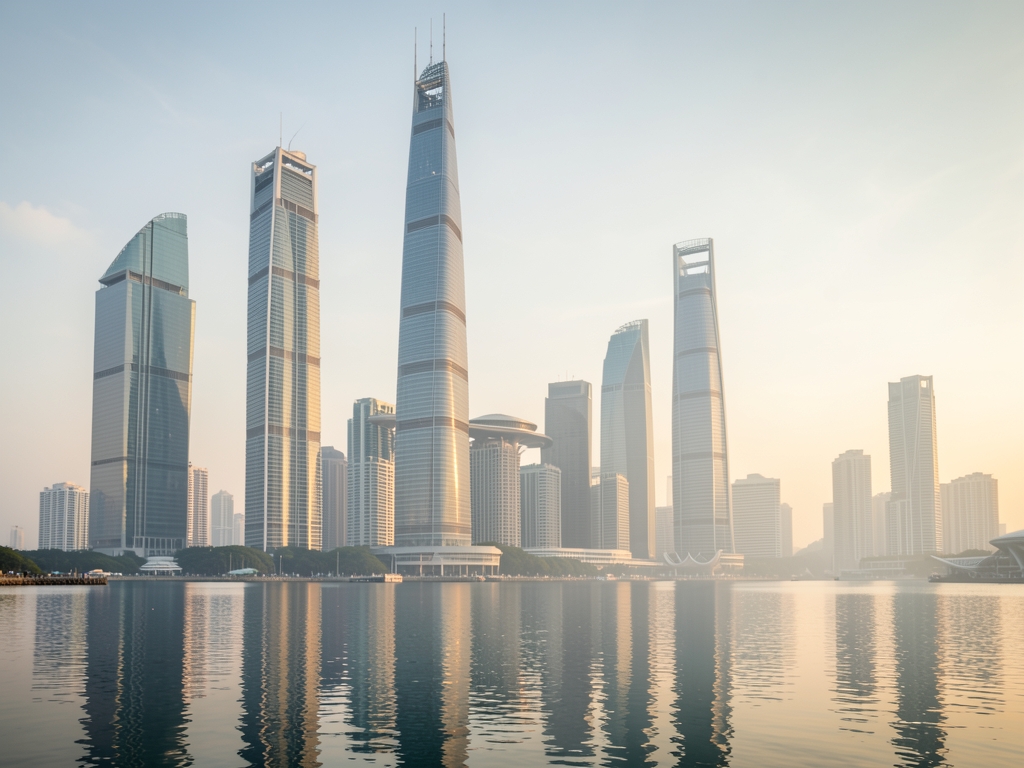 Marina financial district towers early morning with calm
