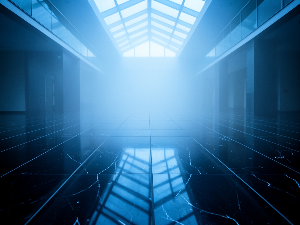 endless grid polished black marble floors receding into