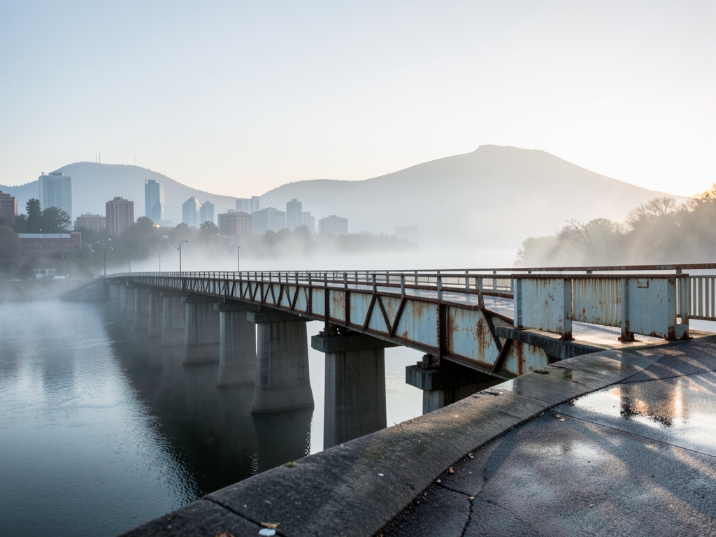wide empty pedestrian bridge over Tennessee River dawn